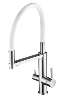 Смеситель для кухни Swedbe Selene Plus 8441 с каналом для подключения фильтра и гибким изливом нержавеющая сталь/белый